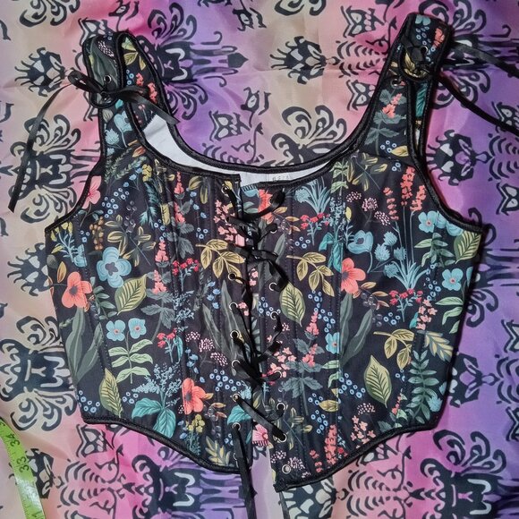 Black Bright Floral Corset - Picture 1 of 7
